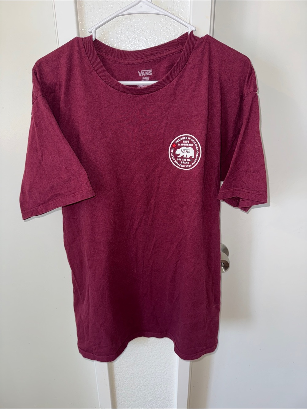 Vans Short Sleeve Tee in Burgundy with White Logo